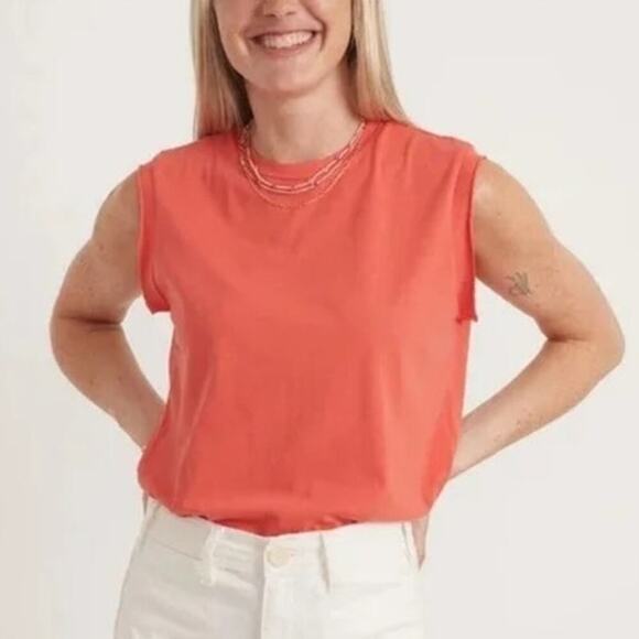 Marine Layer Devin Top Sleeveless Basic Muscle Tank Grenadine Salmon Pink NWT XS - Picture 1 of 7